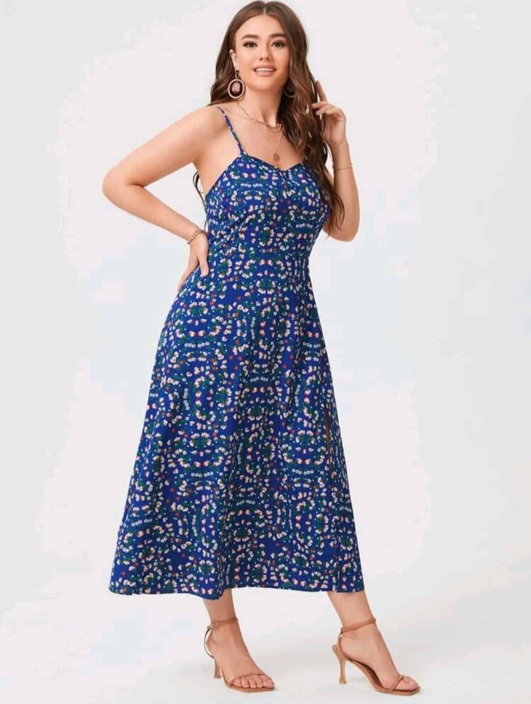 Plus Ditsy Floral Side Split Cami Dress - Image 4