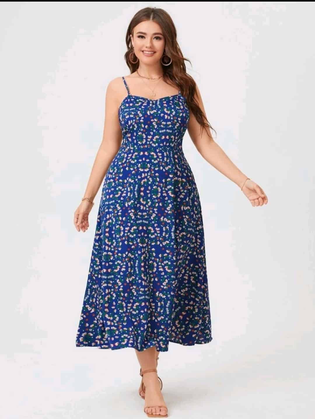 Plus Ditsy Floral Side Split Cami Dress - Image 3
