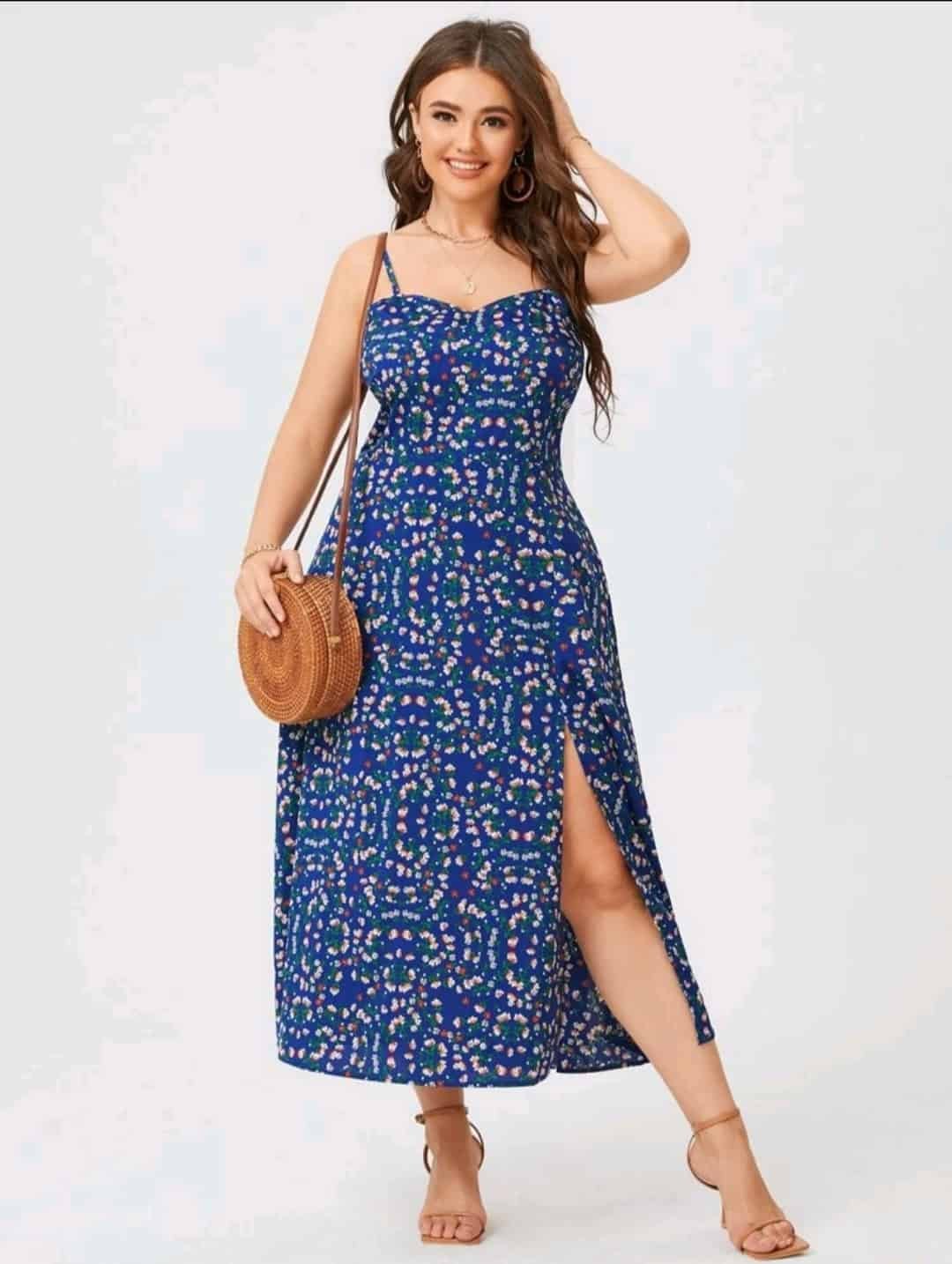 Plus Ditsy Floral Side Split Cami Dress - Image 2