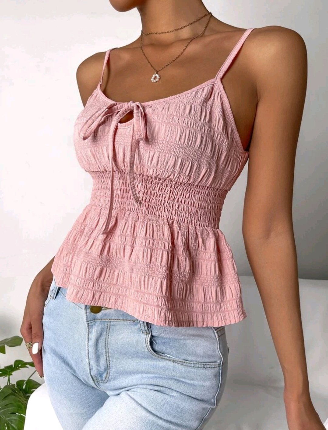 Solid Shirred Waist Cami Top - Image 4
