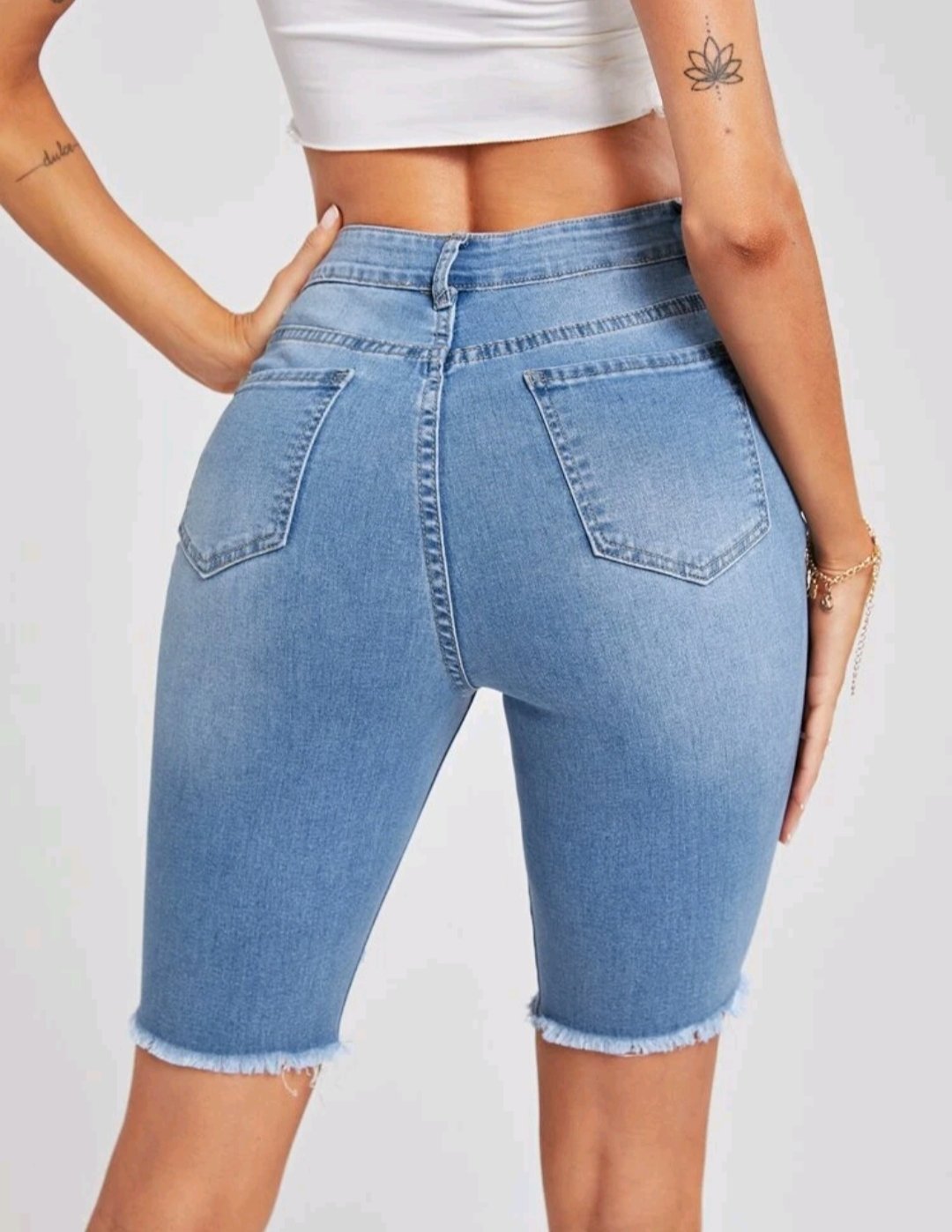 High Waist Ripped Bermuda Denim Shorts - Image 5