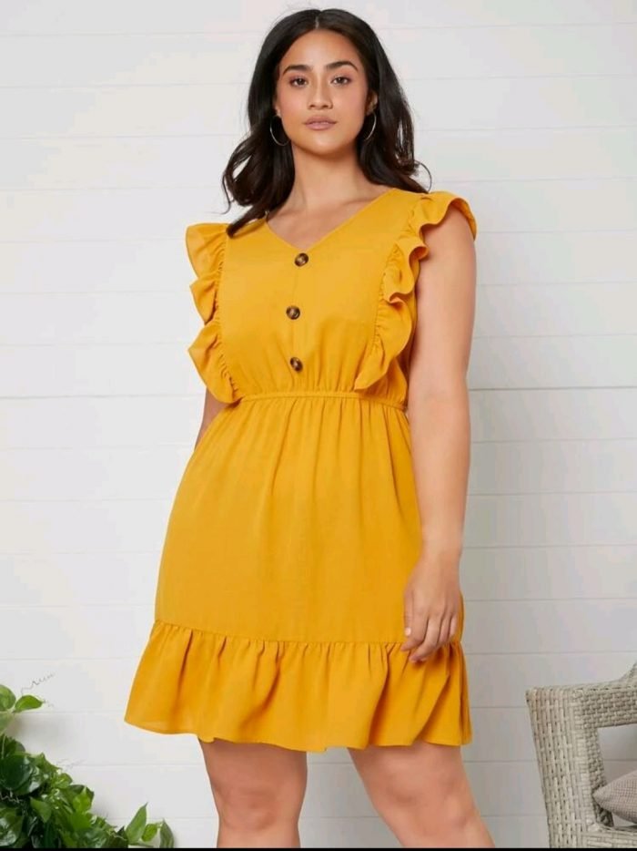 SHEIN Plus Ruffle Trim Button Front Dress