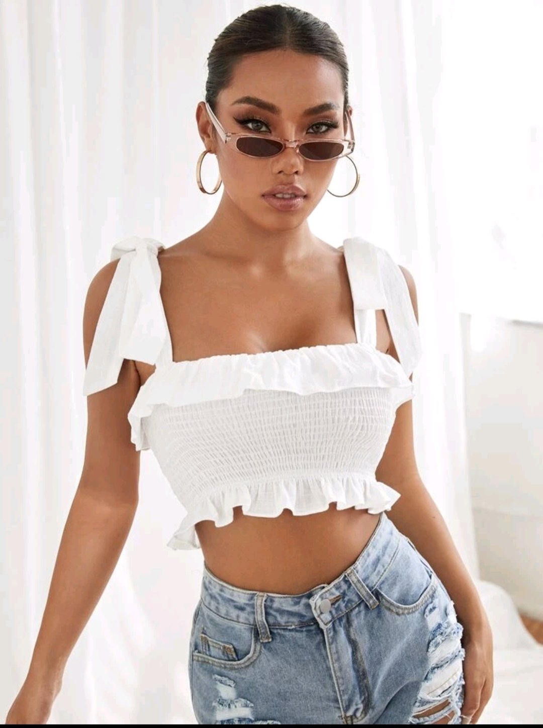 SHEIN Tie Shoulder Shirred Detail Cami Top - Image 3