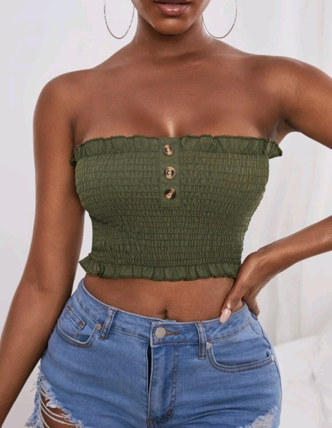 SHEIN SXY Shirred Frill Trim Bandeau Top