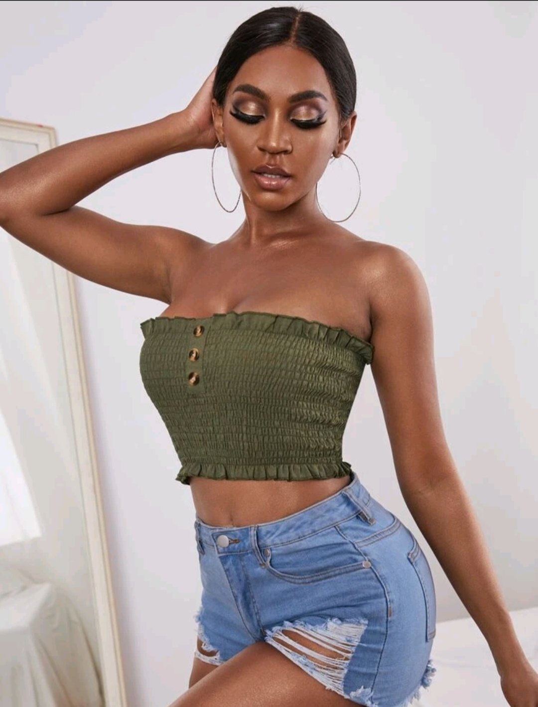 SHEIN SXY Shirred Frill Trim Bandeau Top - Image 4