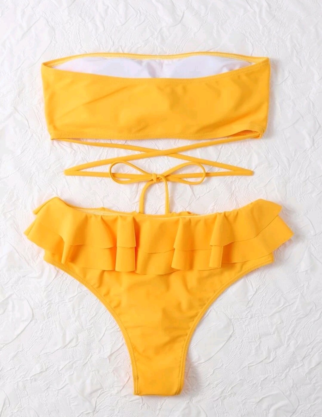 Ruffle Trim Bandeau High Waisted Bikini Swimsuit - Image 5