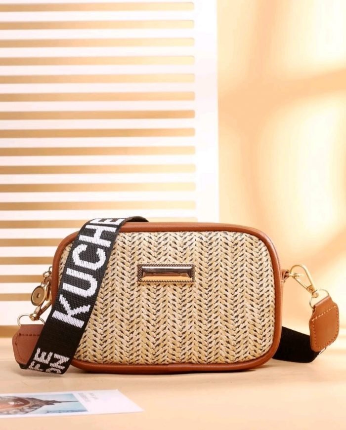 Letter Graphic Straw Design Crossbody Bag
