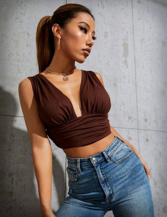 Plunging Neck Crop Tank Top