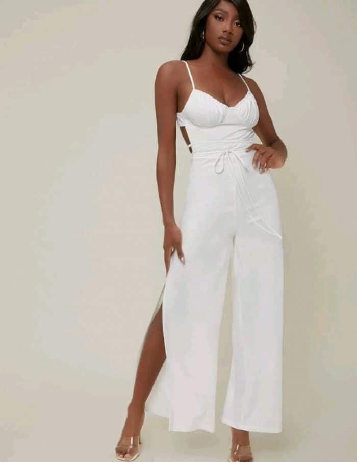 SHEIN Crisscross Open-Back High Slit Cami Jumpsuit