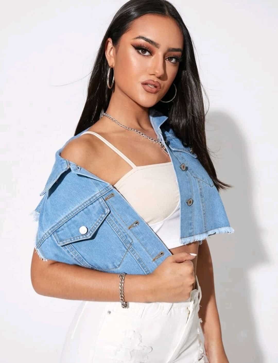 Raw Hem Flap Pocket Button Front Denim Jacket - Image 4