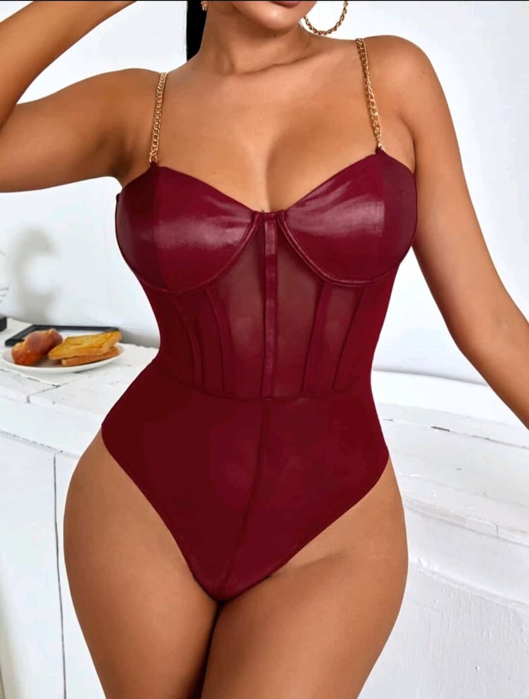 Bustier Contrast Mesh Cami Bodysuit - Image 3