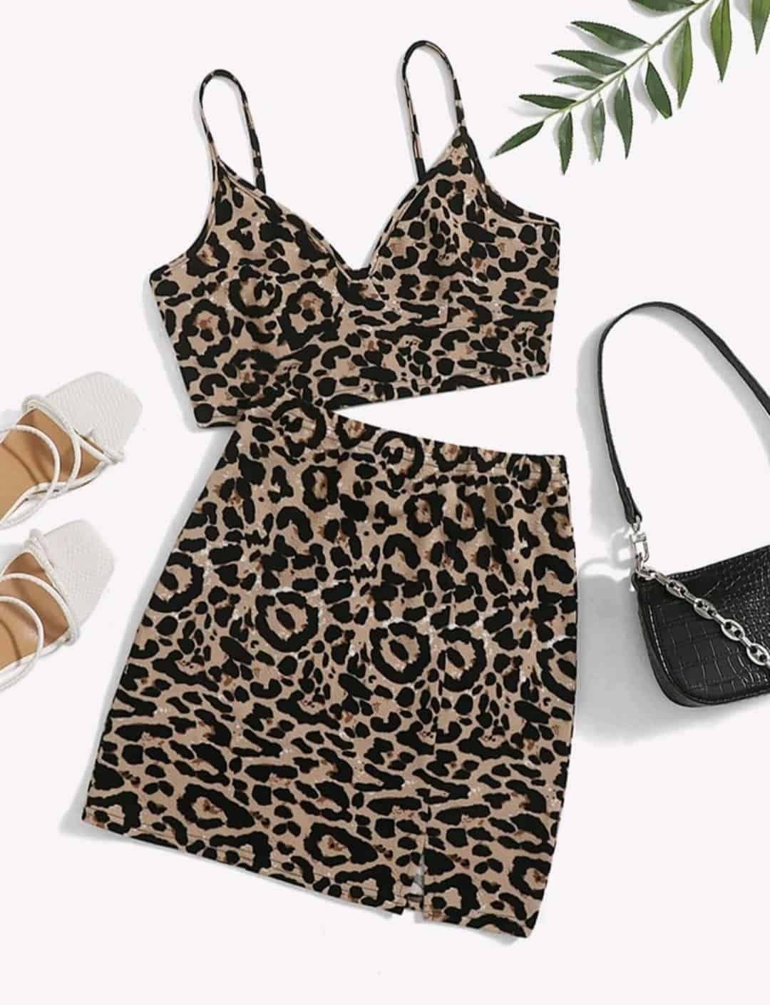 Cheetah Print Crop Cami Top & Skirt