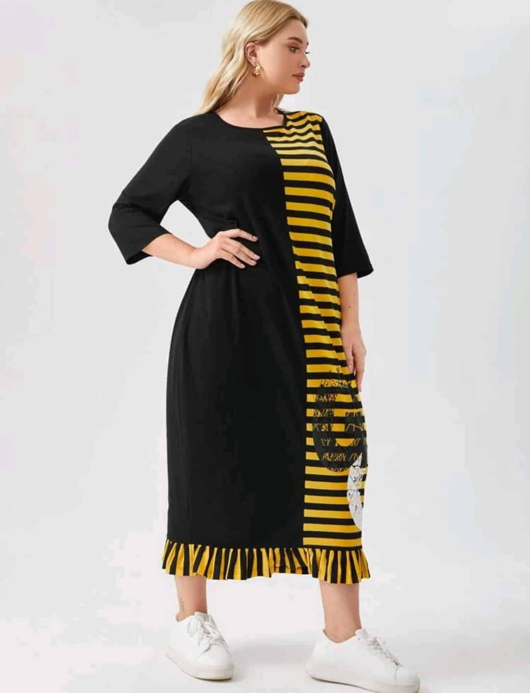 SHEIN Plus Letter Graphic Striped Smock Dress - Image 2