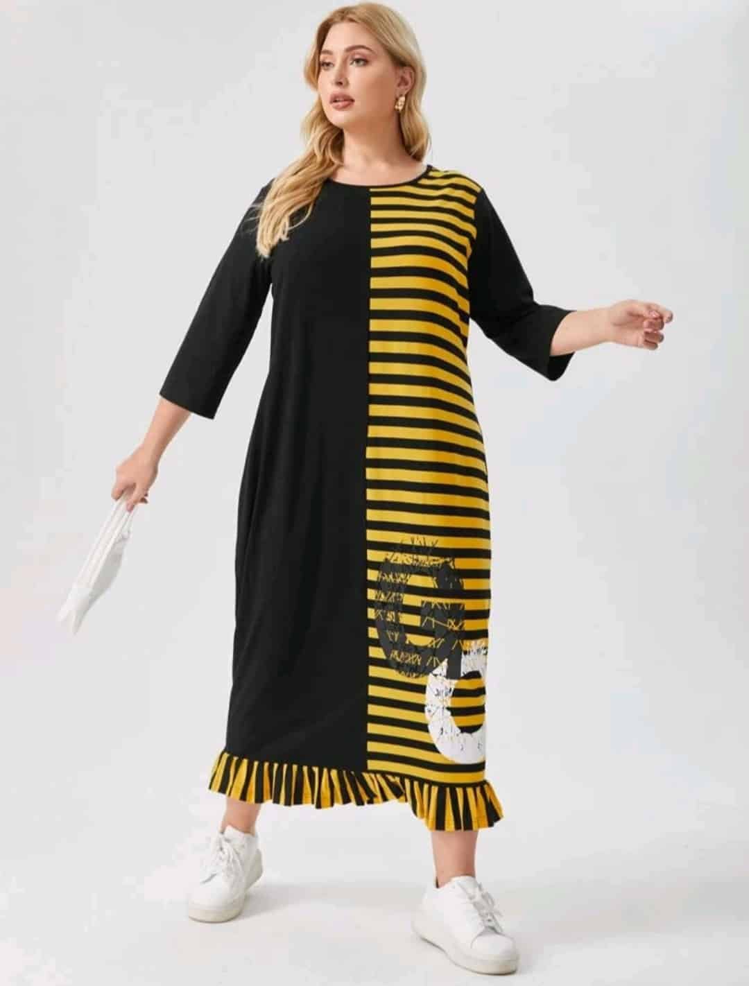 SHEIN Plus Letter Graphic Striped Smock Dress - Image 3