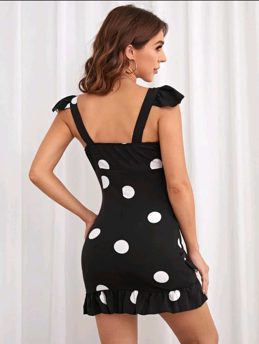 Polka Dot Ruffle Trim Tie Front Cami Dress - Image 5