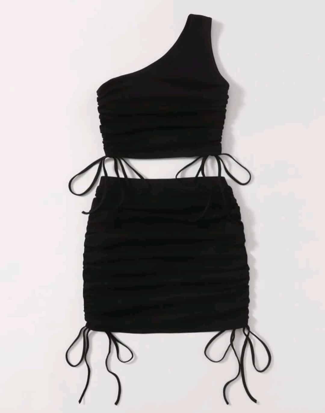 SHEIN One Shoulder Drawstring Ruched Side Crop Top & Skirt Set - Image 5