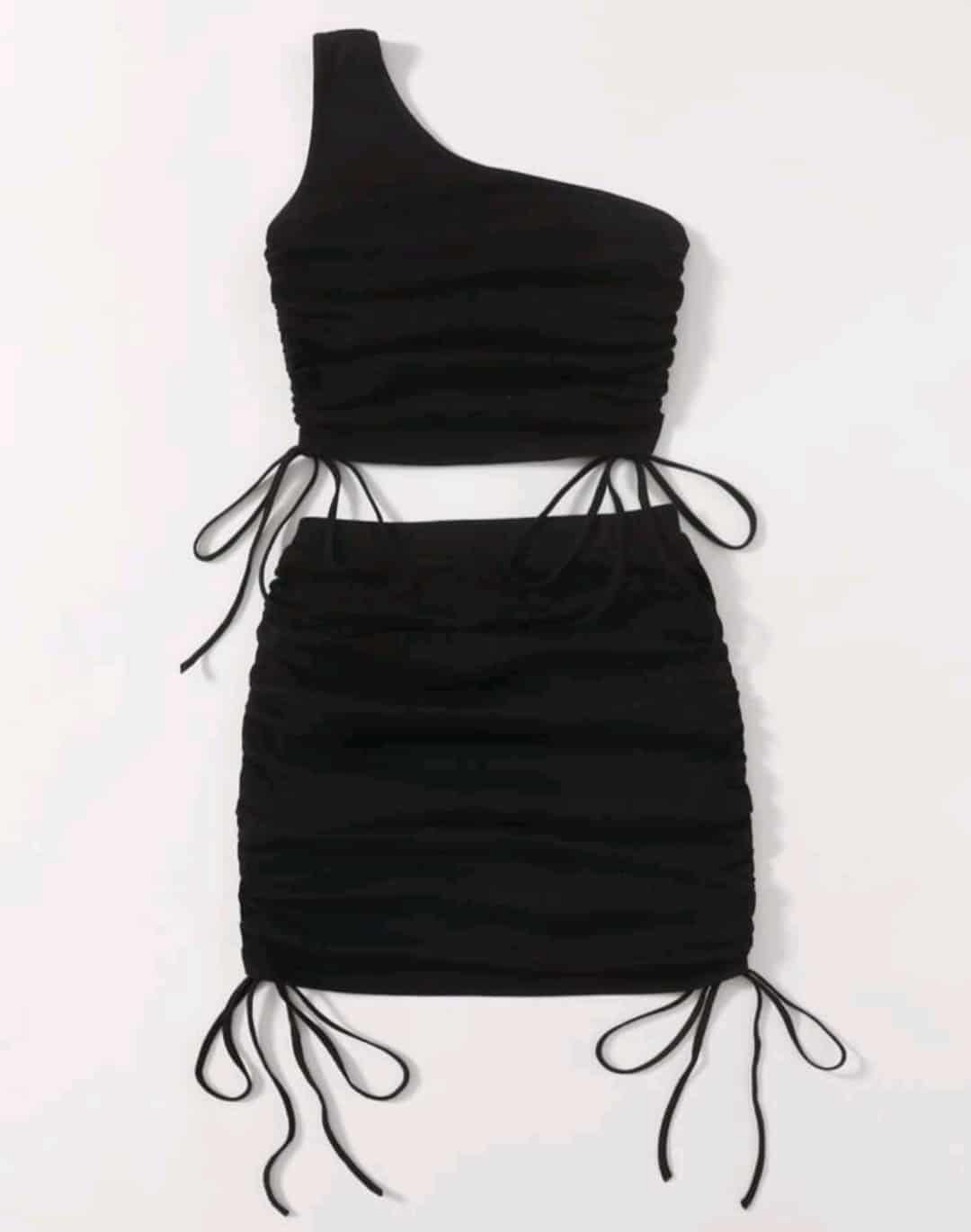 SHEIN One Shoulder Drawstring Ruched Side Crop Top & Skirt Set - Image 2