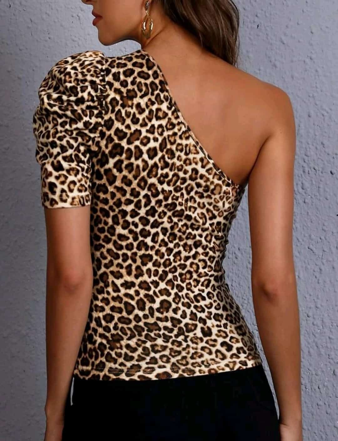 SHEIN Leopard Print Cut Out One Shoulder Tee - Image 5