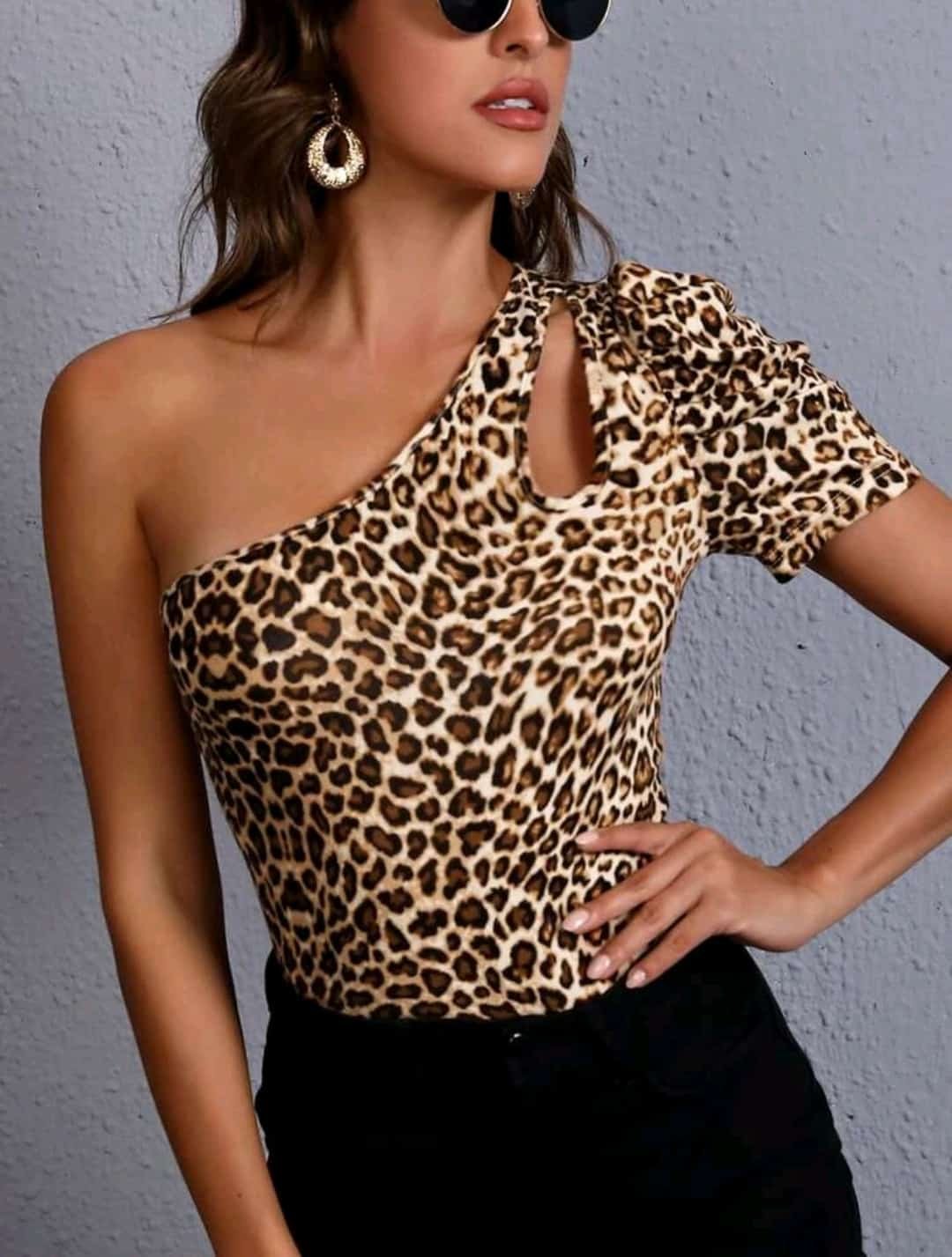 SHEIN Leopard Print Cut Out One Shoulder Tee - Image 4