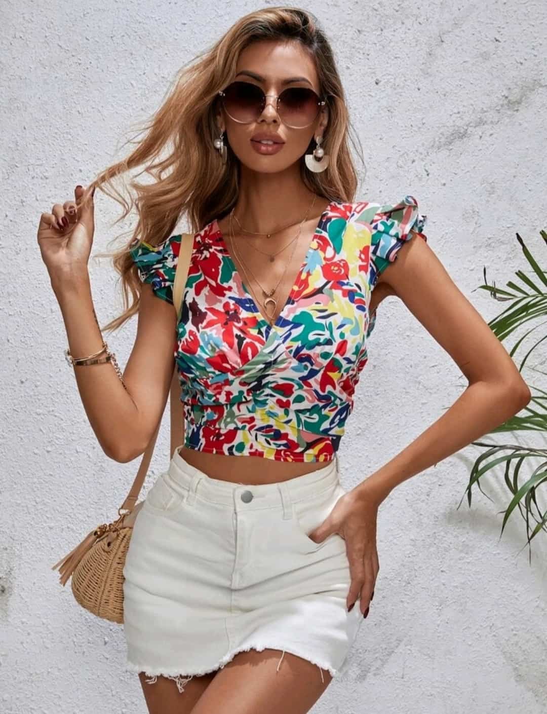 Allover Floral Print Crop Blouse