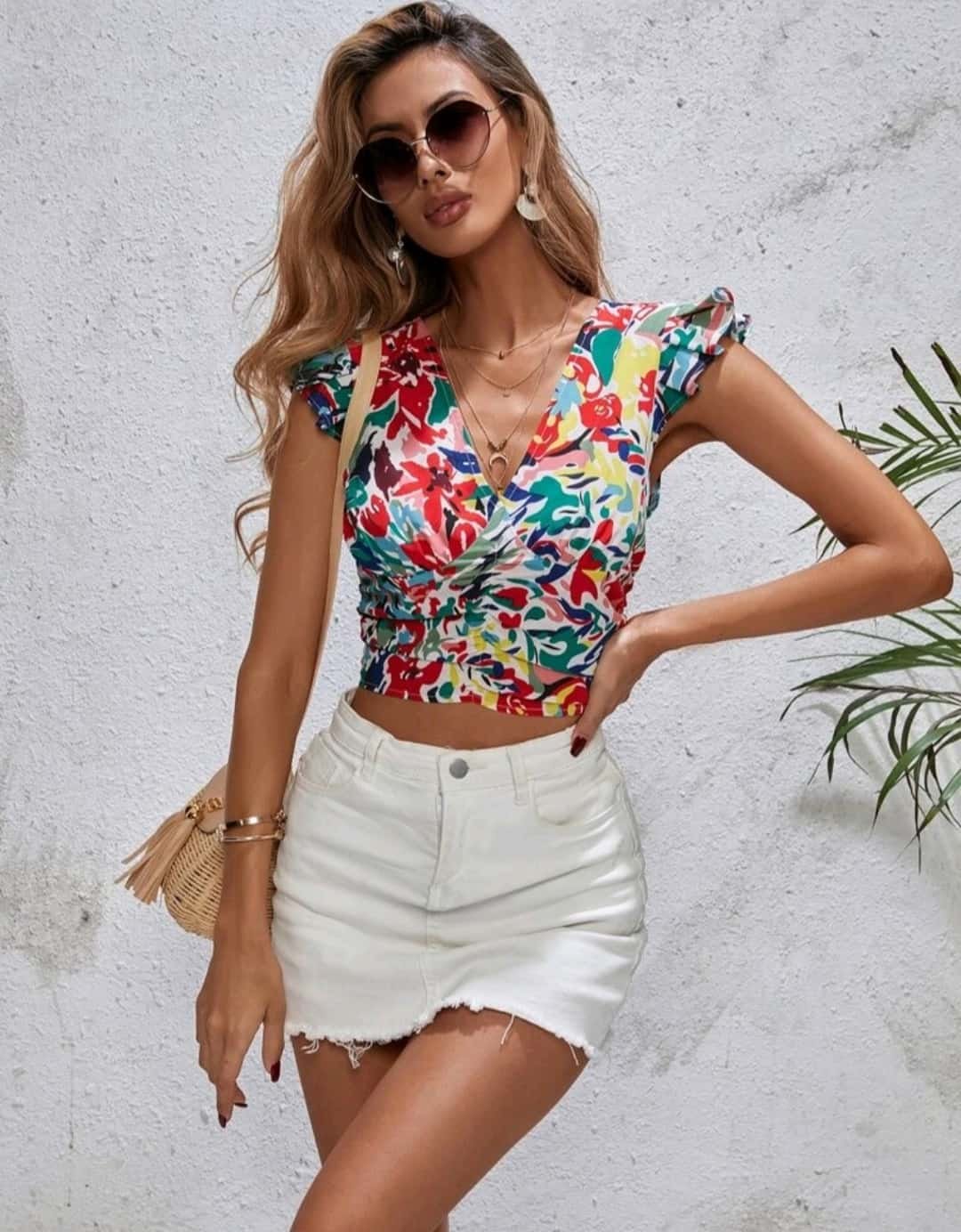 Allover Floral Print Crop Blouse - Image 3