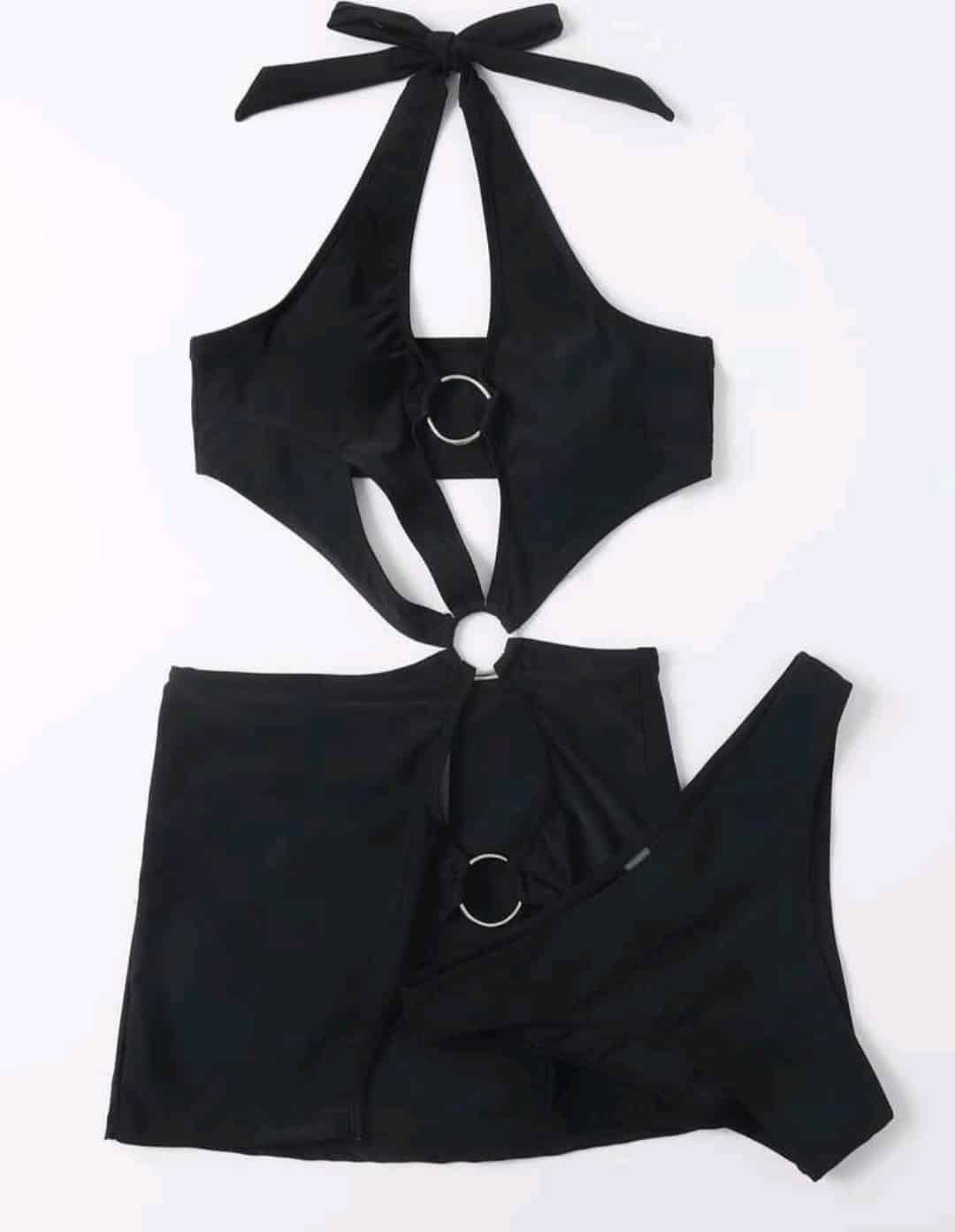 Cut Out Ring Linked Halter Bikini Swimsuit - Image 4