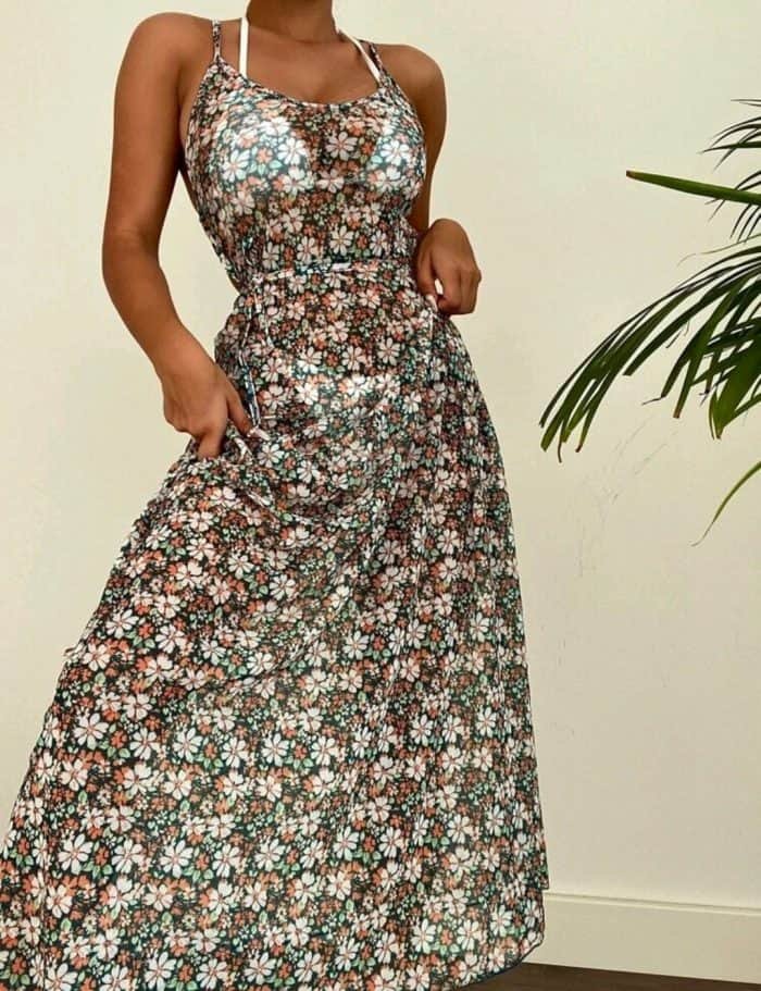 Ditsy Floral Tie Back Cover Up Dress