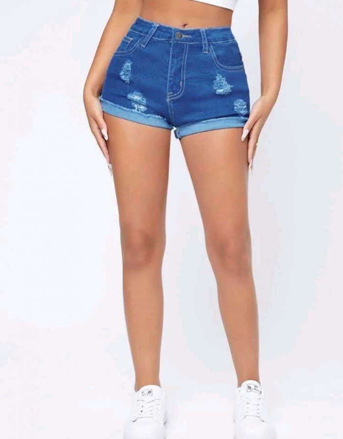 Ripped Roll Up Hem Denim Shorts