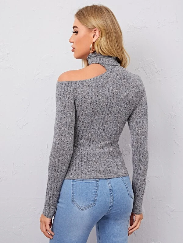 SHEIN Asymmetrical Neck Rib-knit Tee - Image 2