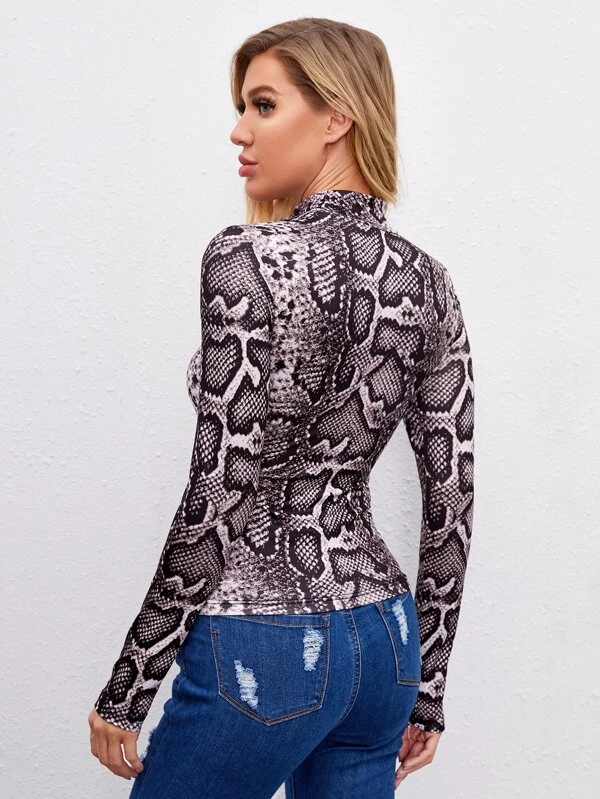 SHEIN Mock-neck Snakeskin Fitted Tee - Image 2