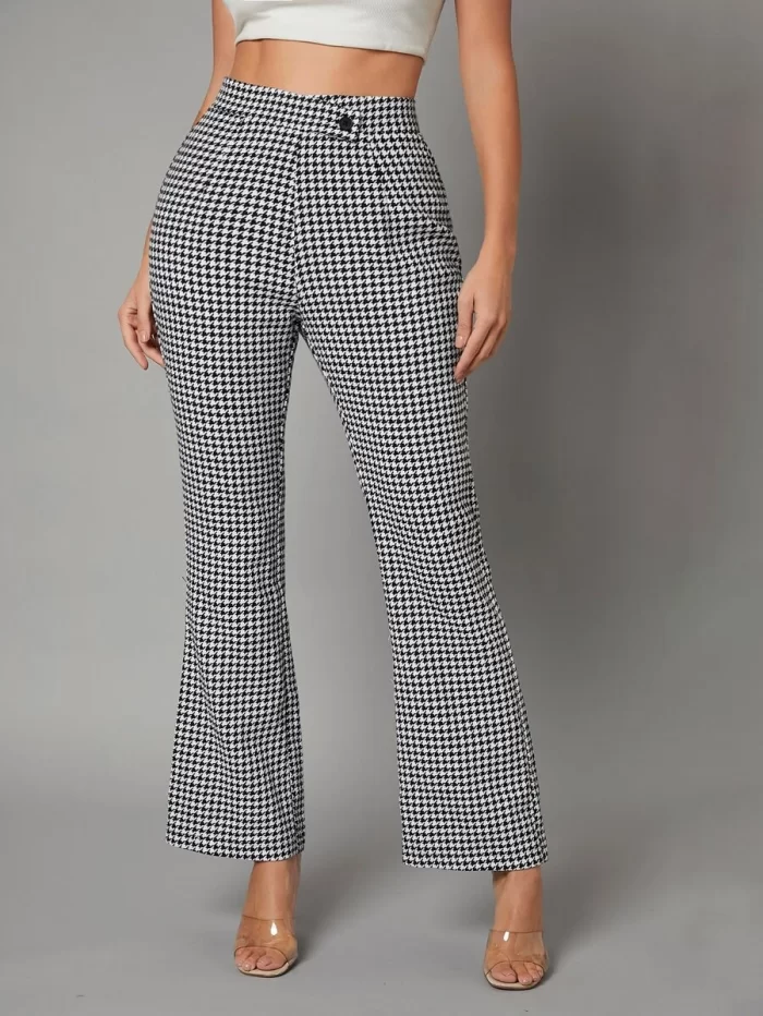 SHEIN SXY Houndstooth Print Flare Leg Pants