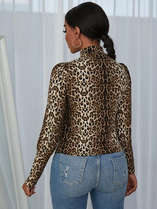 SHEIN SXY Leopard Print Stand Collar Tee - Image 2
