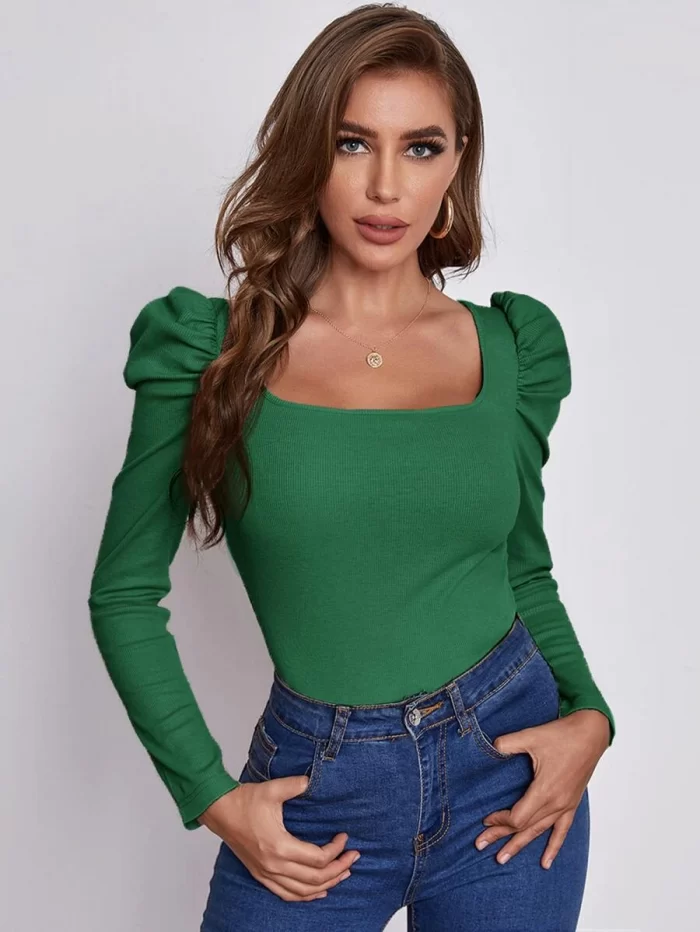 SHEIN Square Neck Leg-of-mutton Sleeve Top