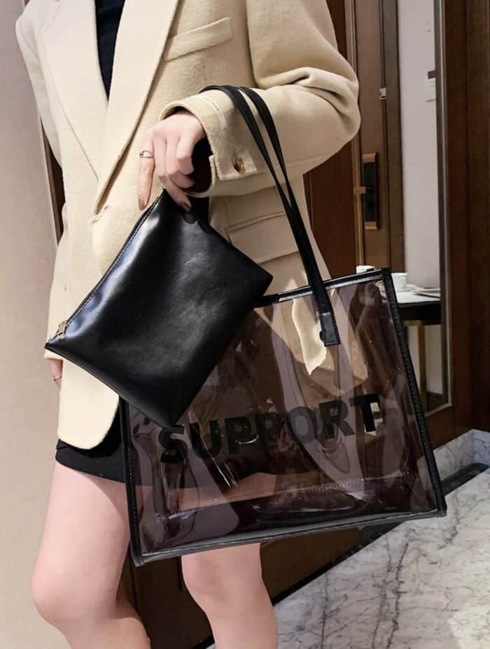 Letter Graphic Tote Bag With Inner Pouch