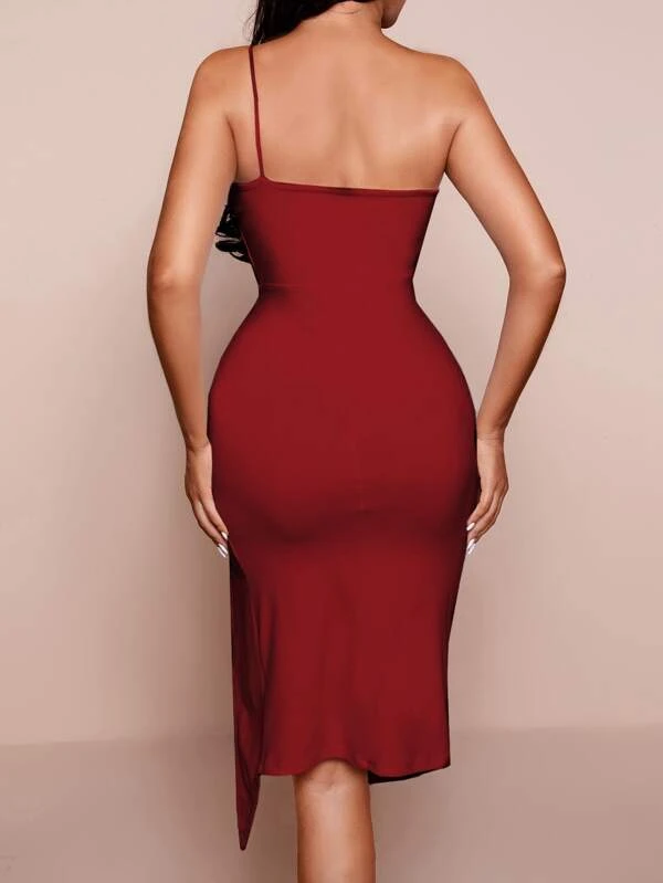 One Shoulder Split Thigh Bodycon Dress - Image 2