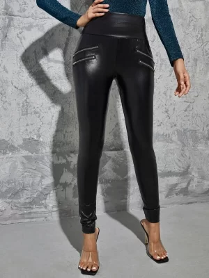 SHEIN High Waist Zipper Detail Skinny PU Leather Pants