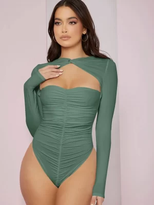 SHEIN Twist Cutout Front Ruched Bodysuit