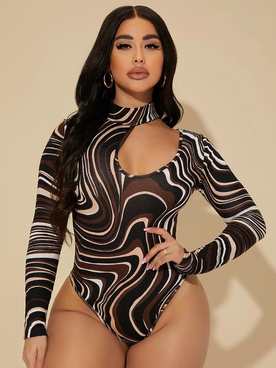 SHEIN Allover Print Cut Out Bodysuit ⋆ Women's Store