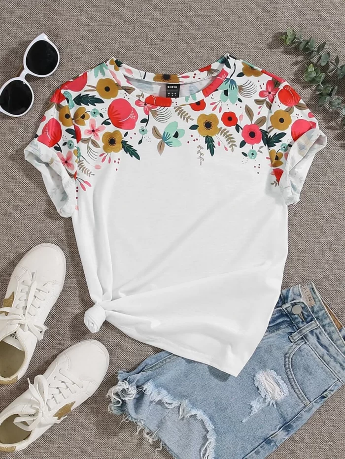 Floral Print Round Neck Tee