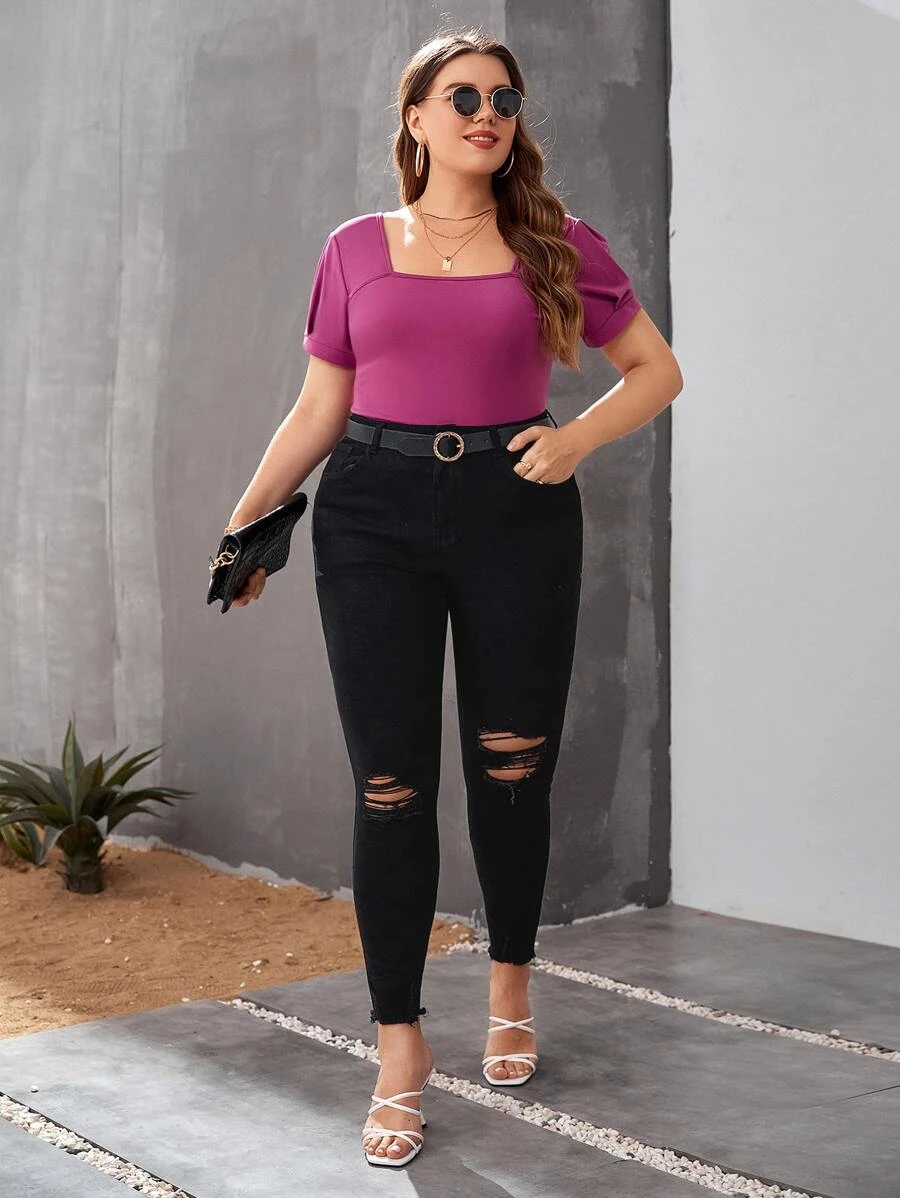 Plus Square Neck Slim Fit Tee - Image 4