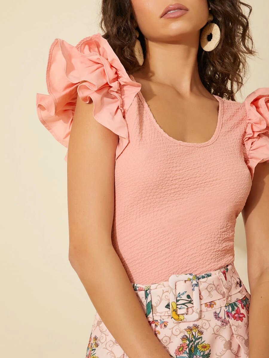 SHEIN Textured Ruffle Trim Top - Image 6