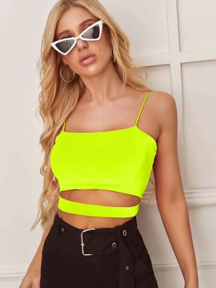 Neon Yellow Cutout Cropped Cami Top