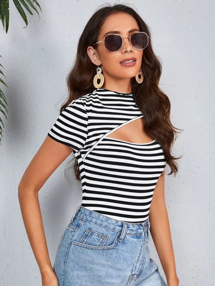 SHEIN Cut Out Front Striped Top