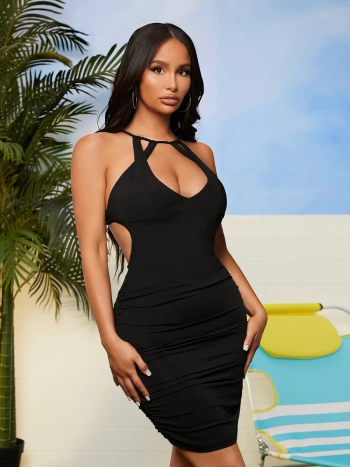 SHEIN SXY Cut Out Backless Ruched Bodycon Dress