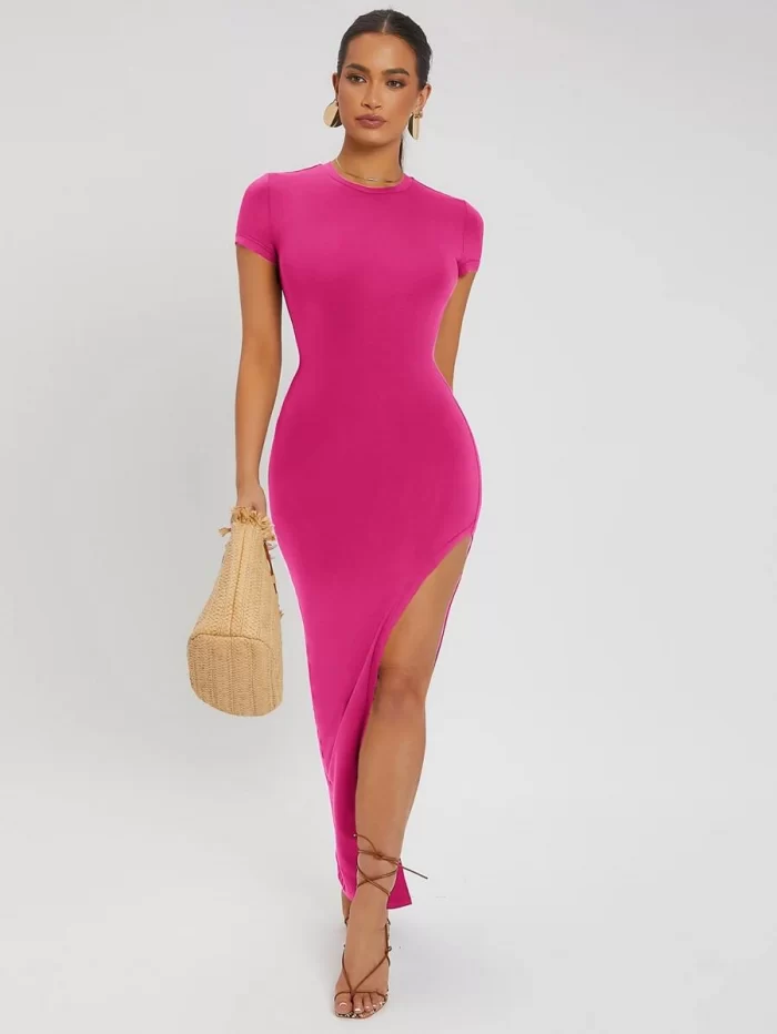SHEIN SXY Solid Split Thigh Bodycon Dress