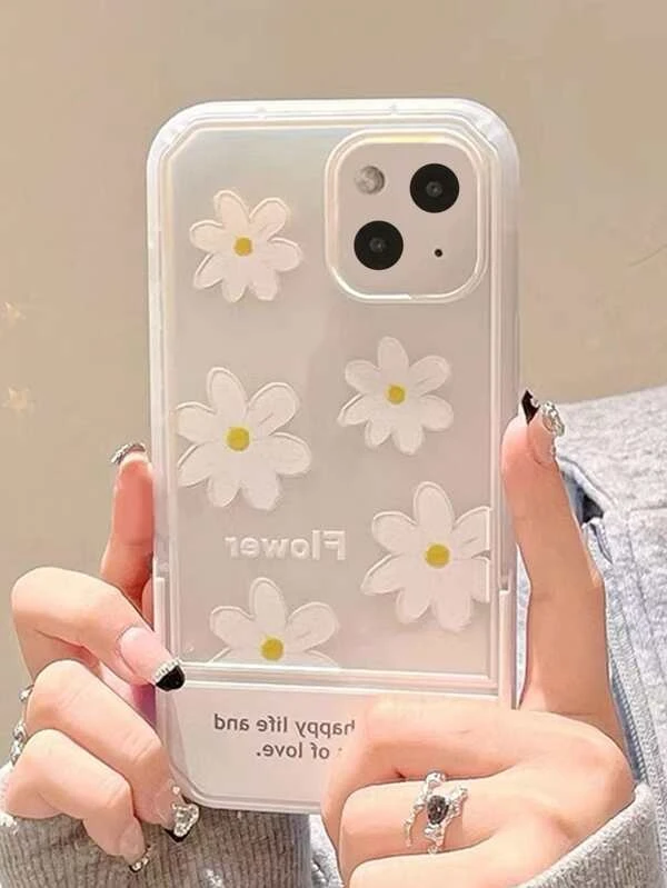 Floral Print Clear Phone Case With Invisible Desktop Holder