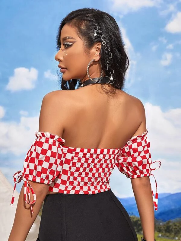 Off shoulder 2024 checkered top