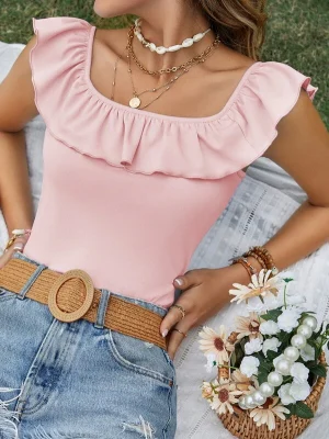 Solid Flounce Trim Top