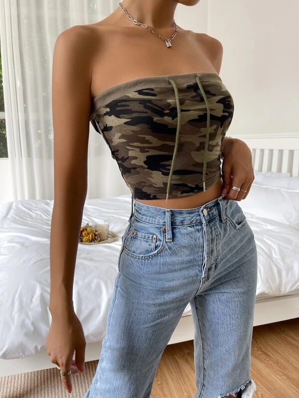 SHEIN Camo Print Fitted Crop Top ⋆ Women's Store