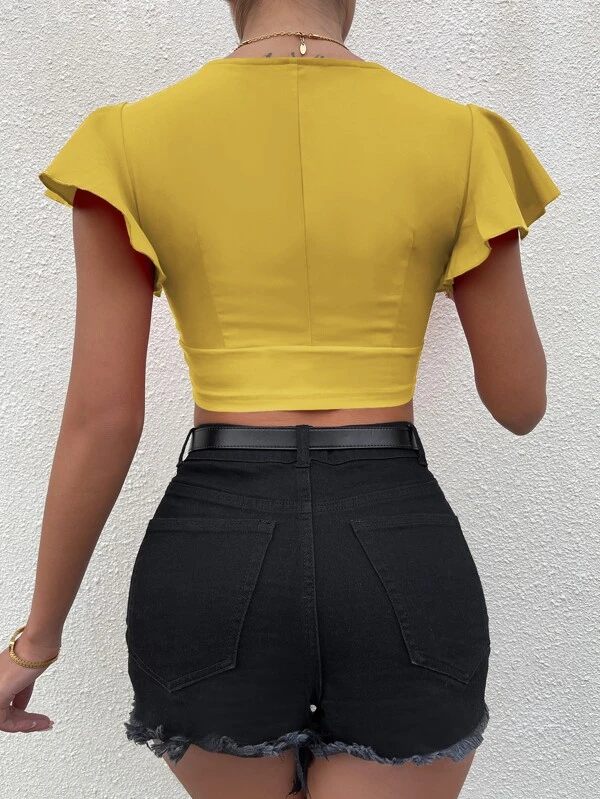 Butterfly Sleeve Deep V Neck Top - Image 5